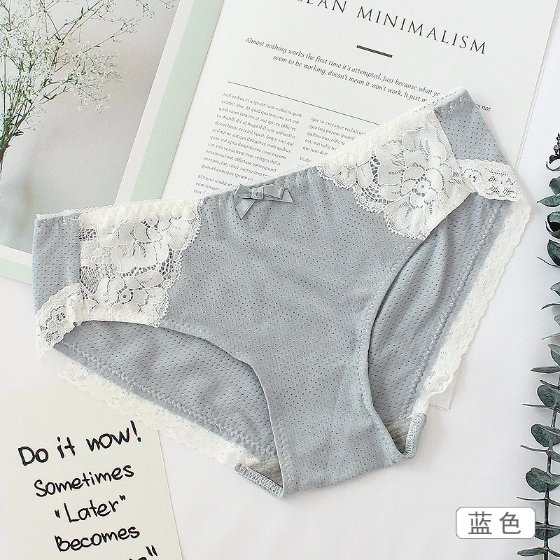 Roseheart Women Fashion Pink Gray Cotton Lace Bow Low Waist Panties Underwear Lingerie Briefs 3 Piece Color Plus Size | Женская одежда