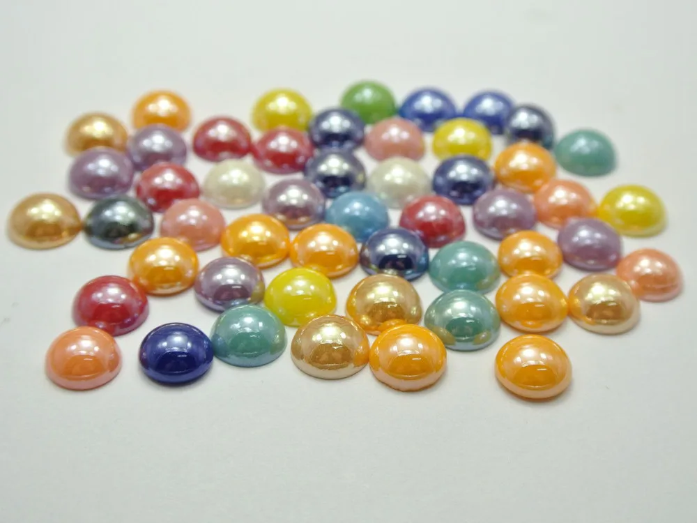 

100 Mixed Color Luater AB Round Flatback Glass Cabochon Half Pearl 10mm