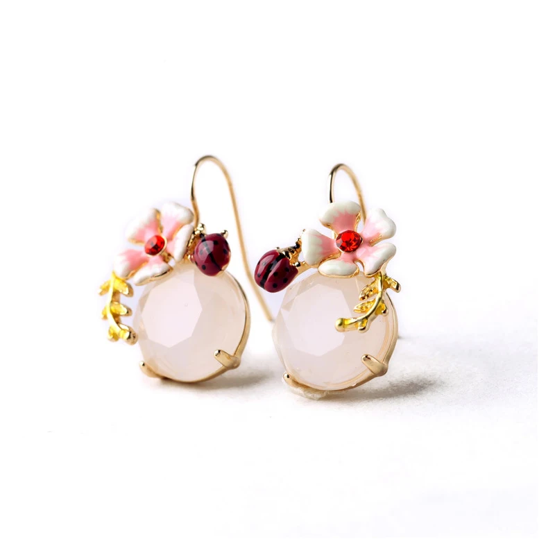 Серьги-штифт с насекомым PINKSEE милый стиль граненый стеклянный кристаллический