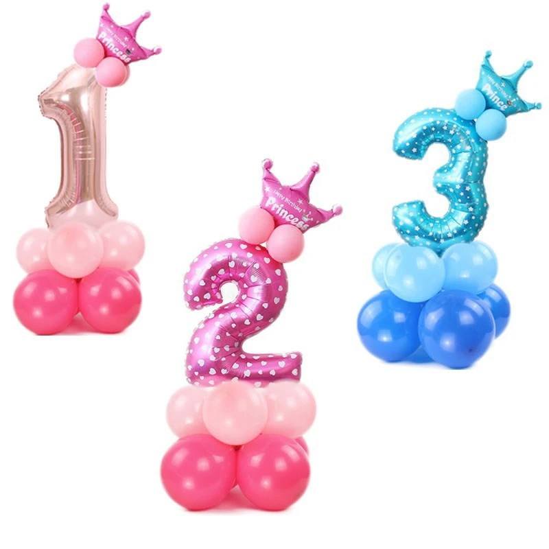 17 шт. шары из синей и розовой фольги для дня рождения цифры детского душа