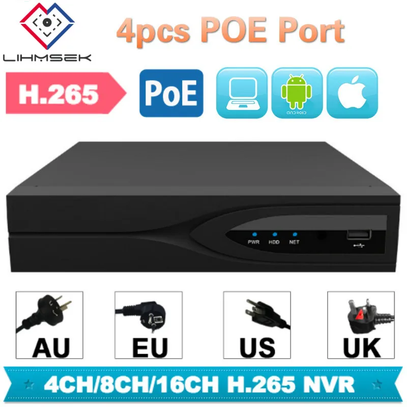 Сетевой видеорегистратор Lihmsek H.265 4 канала 8 каналов 16 CCTV NVR Onvif с портами POE 1 шт. HDD