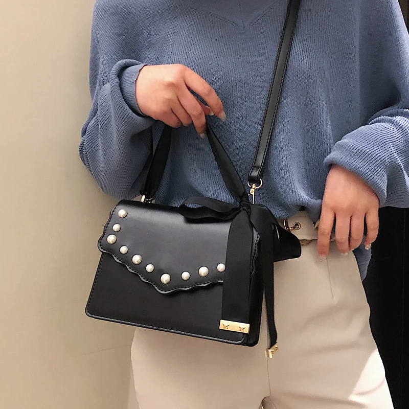2019 Spring New Sweet Square bag High Quality PU Leather Women's Designer Handbag Ribbon Tote Bow Shoulder Messenger bags | Багаж и
