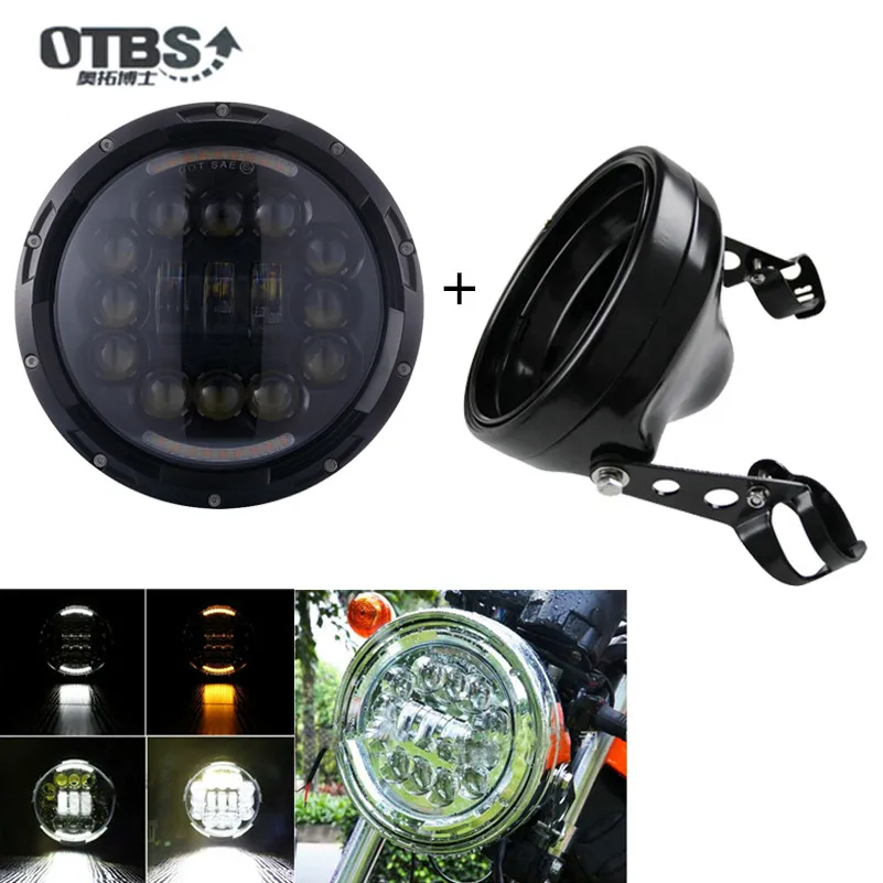 

OTBS 7 Inch Round Led Headlight Angel Eye With 7 inch Headlight Housing Bucket for Motorcycle Harley