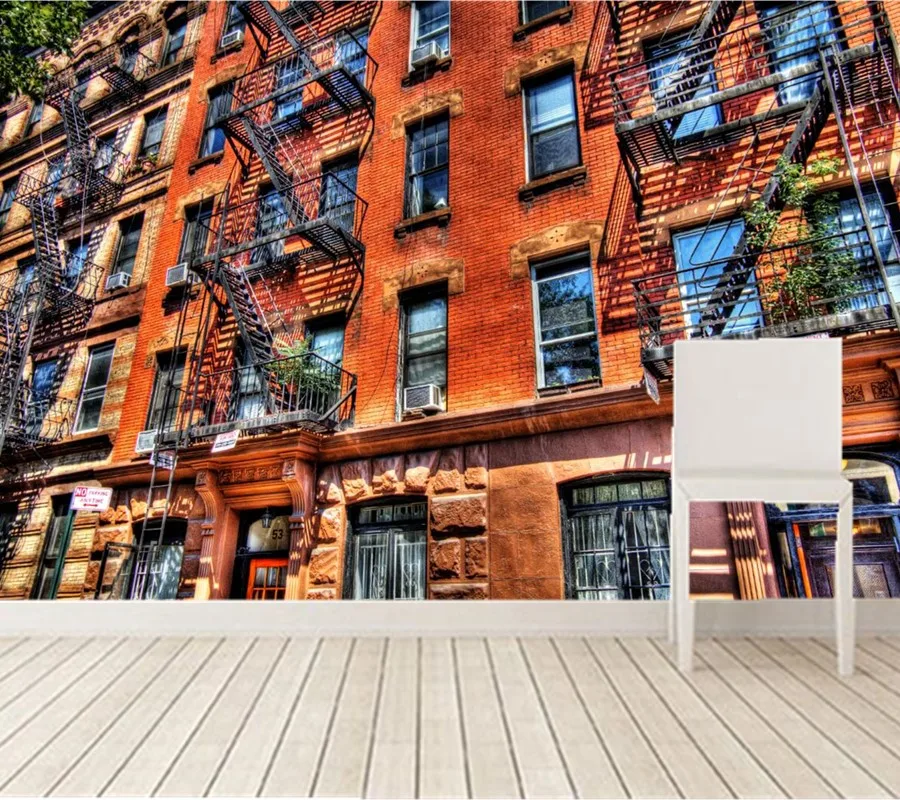 Пользовательские 3D обои с изображением дома в США кирпичного балкона городов