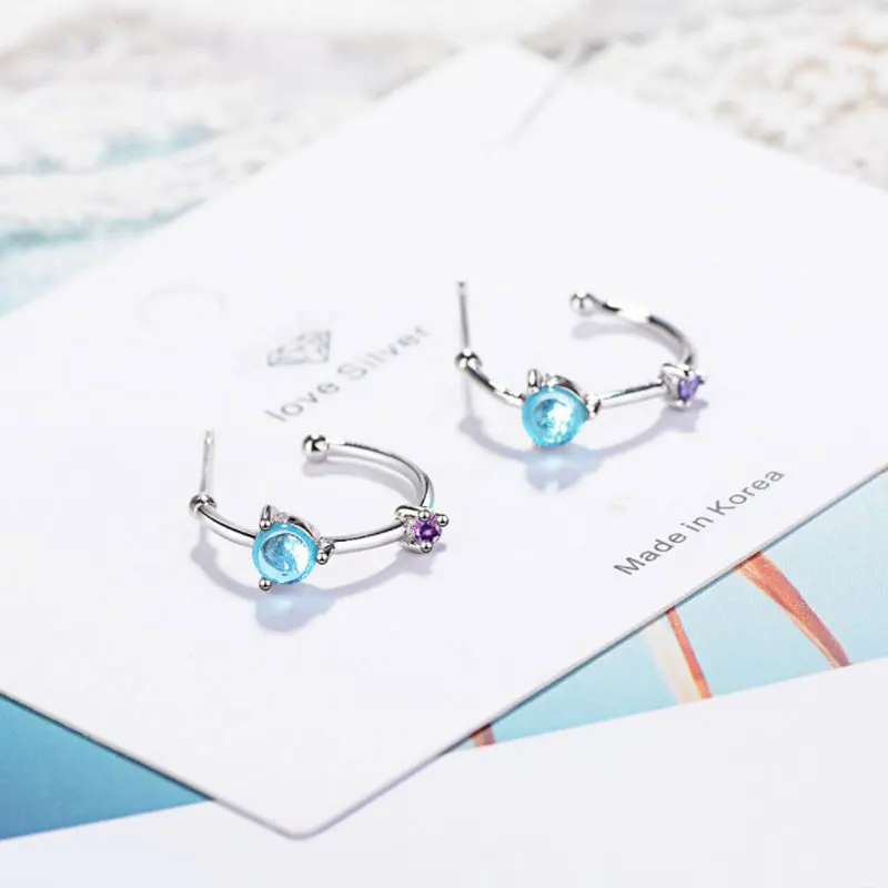 2019 New Arrival Fashion Corea Jewelry 925 Sterling Silver Stud Earrings For Women Round Blue Circle | Украшения и аксессуары