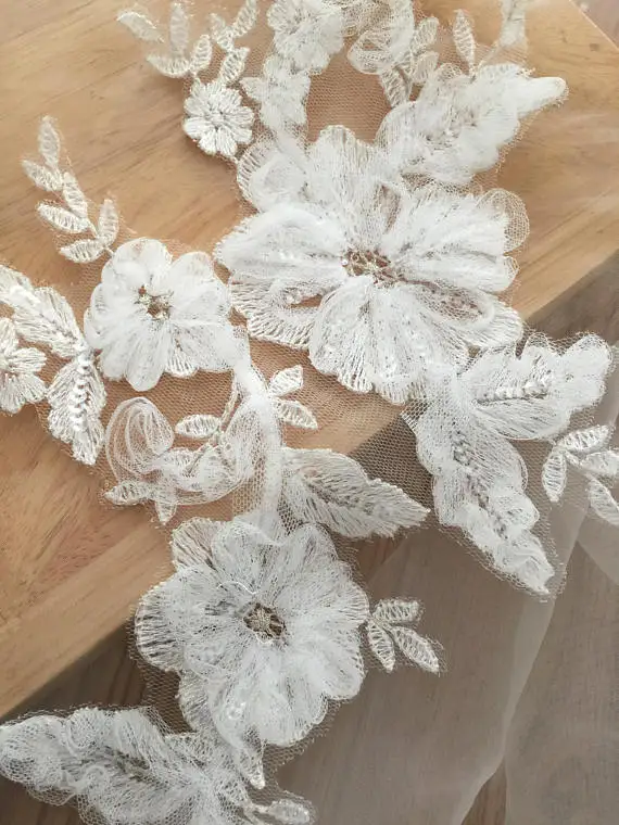4 шт. изысканный 3D кружевные свадебные аппликации цвета слоновой кости