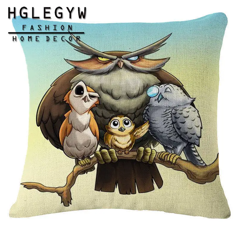 HGLEGYW 18'' Owl Pillow Case Throw Pillowcase Cotton Linen Printed Pillow Covers For Office Home