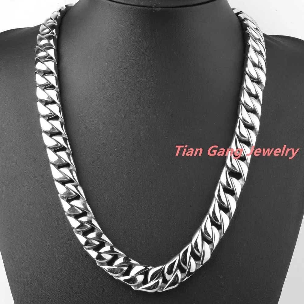 

7-40" 15mm Huge Heavy Polished Jewelry 316L Stainless Steel Silver Color Curb Cuban Chain Men's Necklace Christmas Gift