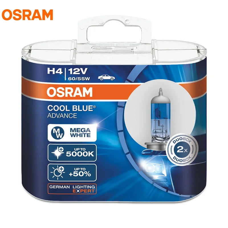 OSRAM H4 12V 60/55W 5000K 62193CBA холодный синий Advance ксеноновая МЕГА Белая галогенная лампа автомобильный головной светильник Hi/lo луч 50% больше светильник 2 шт