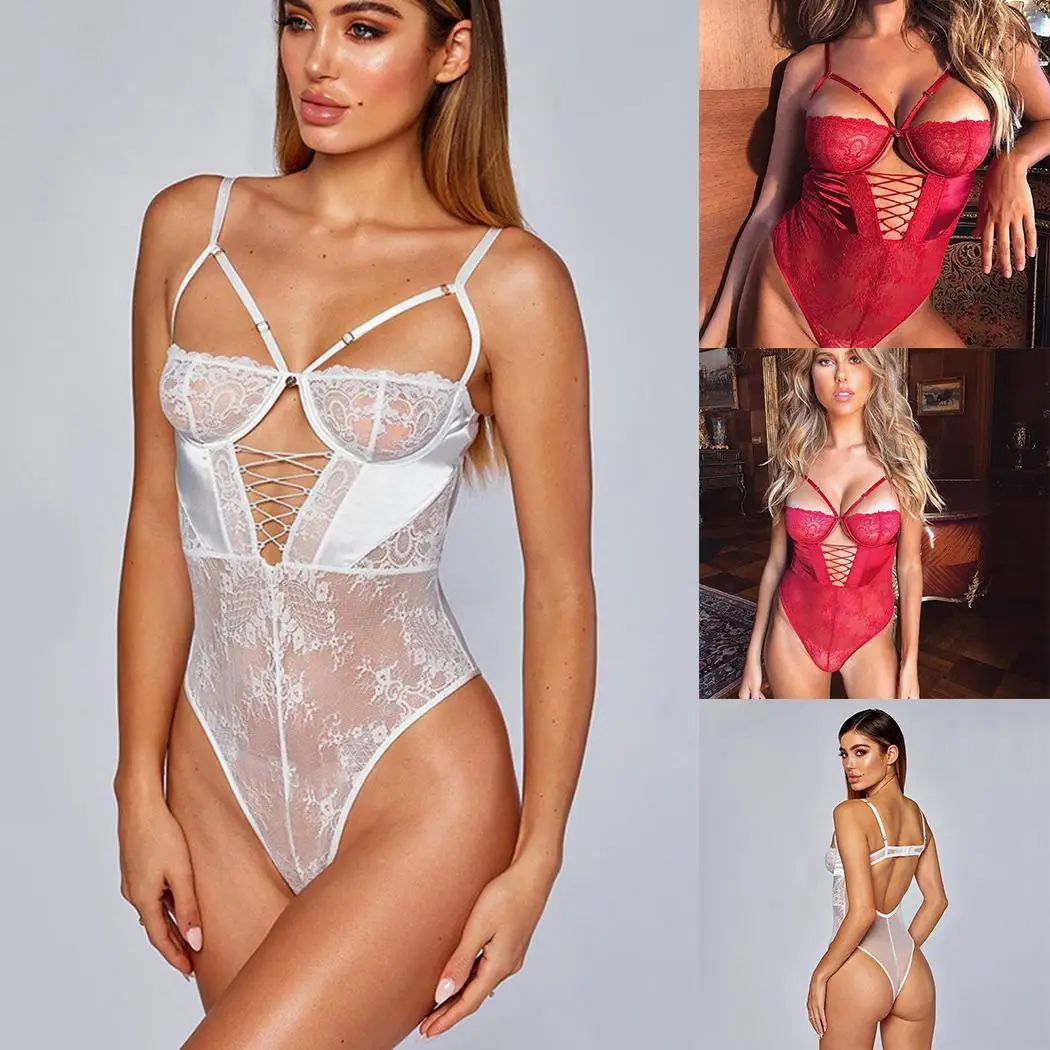 Women Crossing Straps Sleeveless Backless Lace Sexy Bodysuit One-piece Lingerie | Teddies &amp Bodysuits