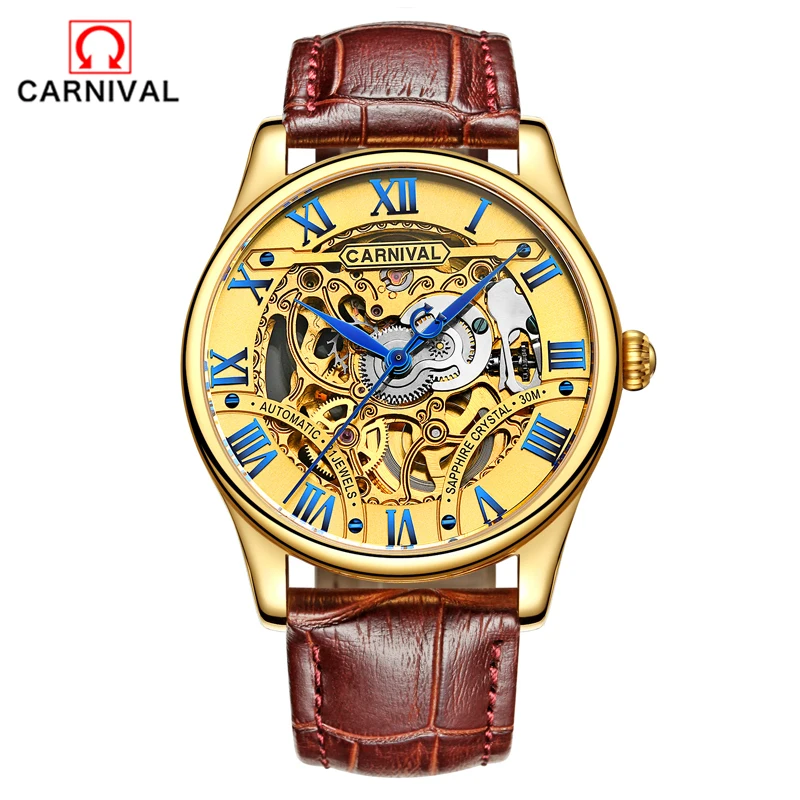 

2018 Carnival Luxury Brand Sapphire Waterproof Automatic Mechanical Watch hollow out full steel Mens Watches military tourbillon