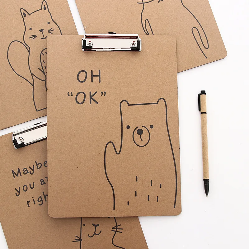 

Wood A4 Creative Cartoon File Folder Fashion Office Meeting Document Recording Tool Supplies Cute Cat Bear Pattern File Folder