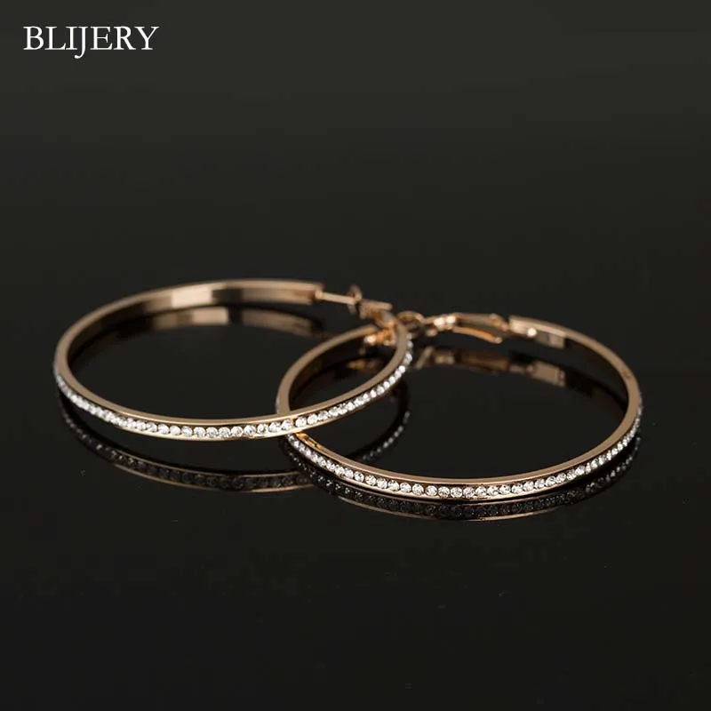 Круглые серьги BLIJERY с подсветкой стразы простые большие кольца золотистого и