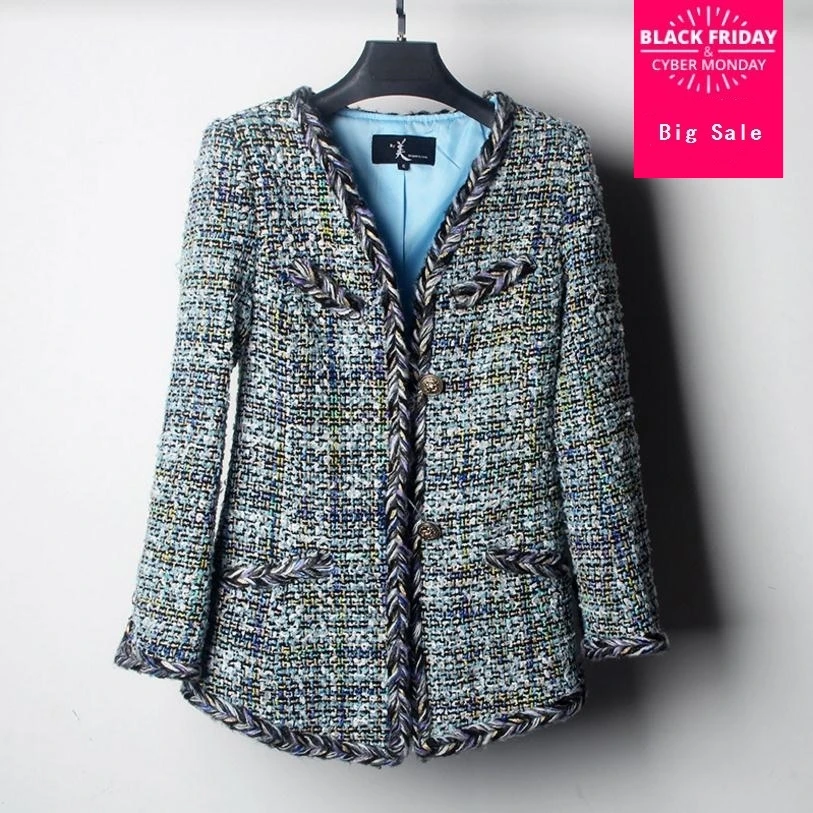 

Fashion brand Spring autumn new plaid tweed small fragrant long woolen coat female aristocratic temperament small coat wj1638