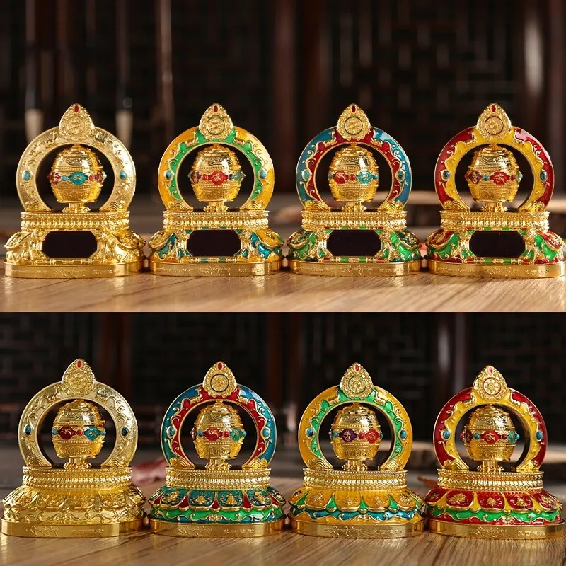 

Luxury Exquisite Colored Drawing Tantric Alloy Car Solar Energy Prayer Wheel Buddhist Mood Home Decoration Solemn RITUAL ITEMS