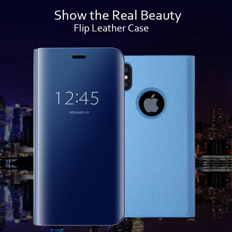 Flip Stand Leather Case for iPhone 9 XS Max 2018 Plating Mirror Kickstand Phone X 7 6 6S 8 Plus Coque |