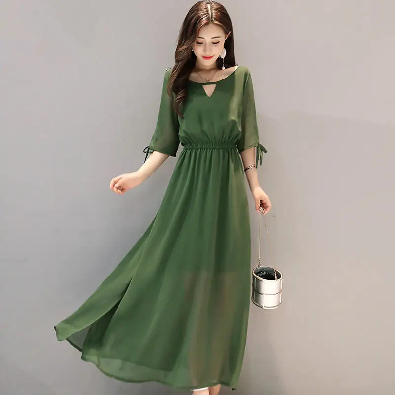 Женское длинное пляжное платье с коротким рукавом шифоновое большого размера 4XL