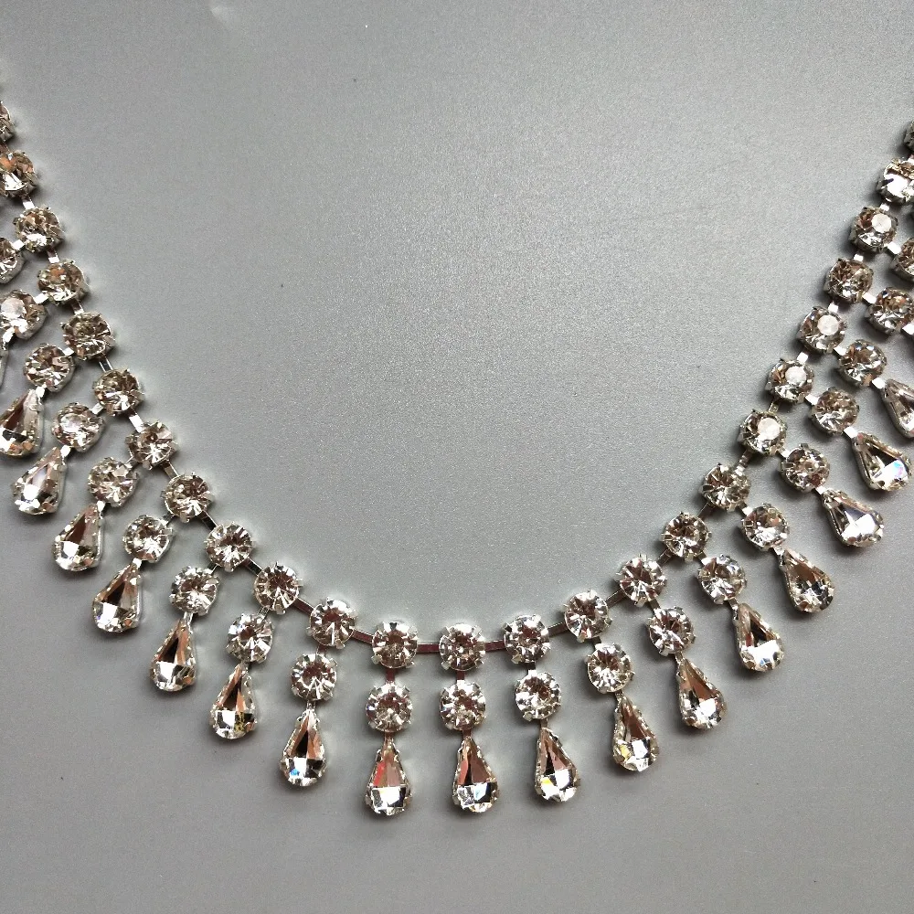 1 ярд 32 мм кулон Стразы бахрома отделка лента Серебряная кристальная цепочка