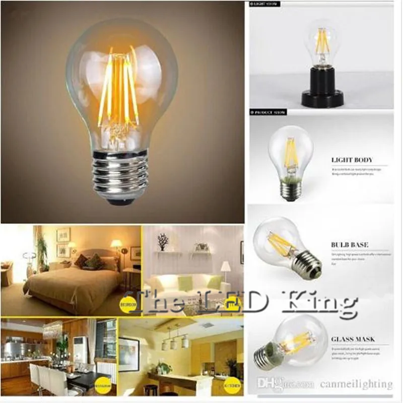 Ретро Винтаж Эдисон светодиодный светильник E27 нити Стекло лампочка 220V COB