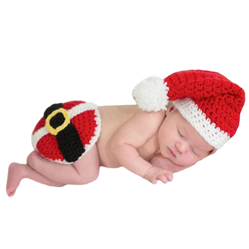 Рождественский костюм Navidad с шапкой для фотосессии новорожденных шерстяной