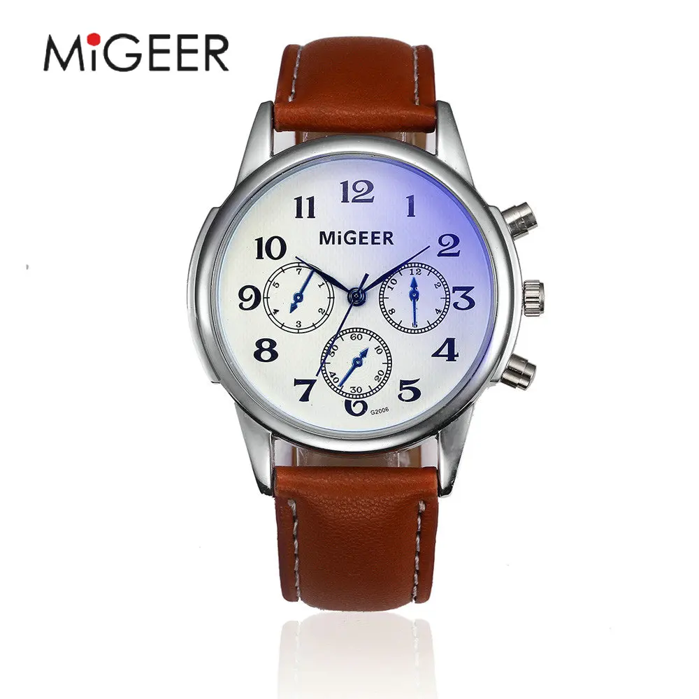 Brown-white Relogio Masculino модные большие циферблат военные кварцевые мужские часы кожаные спортивные часы Роскошные мужские часы Reloj Hombre - Цвет: Brown-white