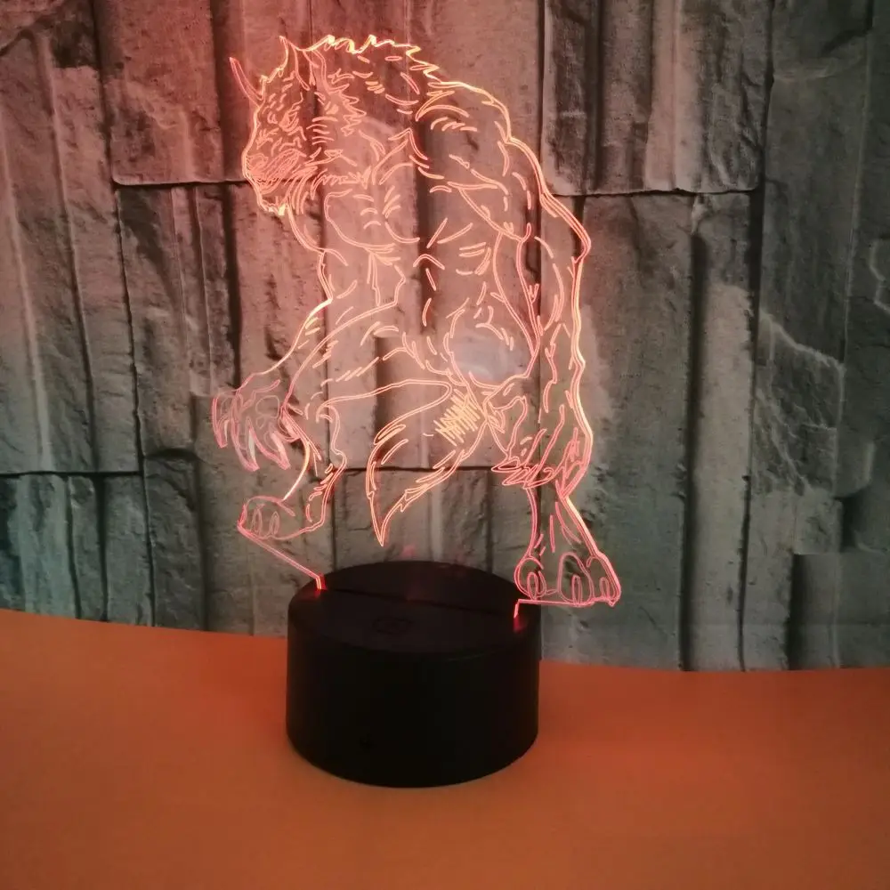 Ночник с 3d изображением волка Оптическая иллюзия настольный светильник для