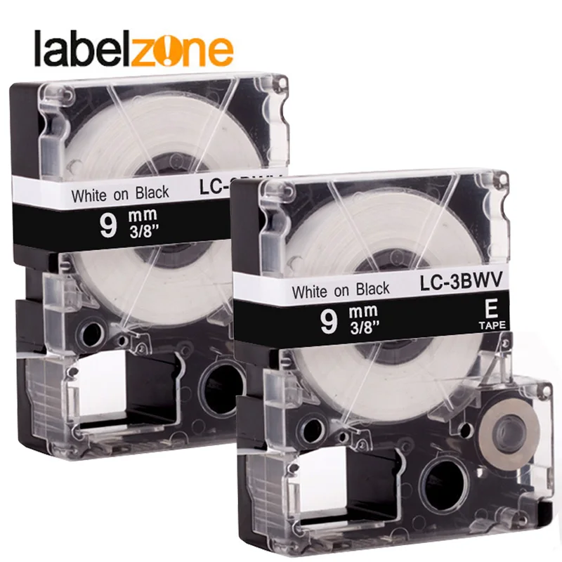 

2Pcs 9mm White on black compatible Epson LC-3BWV/SD9KW label tapes strong adhesive laminated lc3bwv label ribbon for KingJim