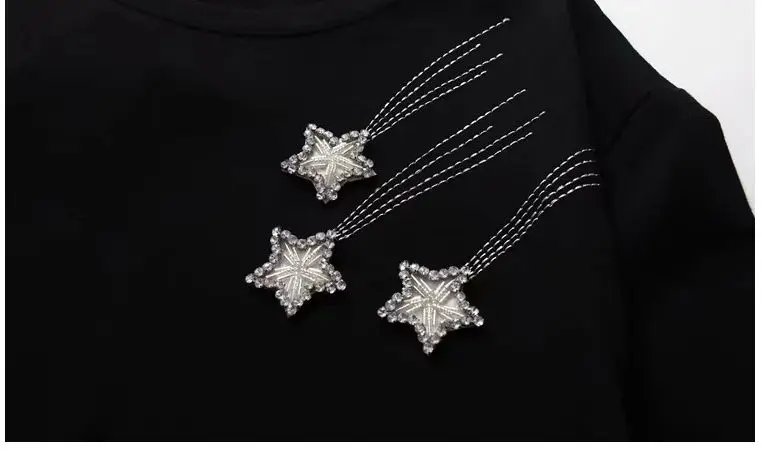 

HCBLESS 2019 summer women's fashion wild meteor embroidery hot drilling short-sleeved T-shirt loose ladies T-shirt
