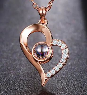 rose gold Бренд Emmaya, новинка, розовое золото, серебро, 100 язык, I love You, ожерелье с памятью, подвеска, свадебное письмо, Прямая поставка - Окраска металла: rose gold