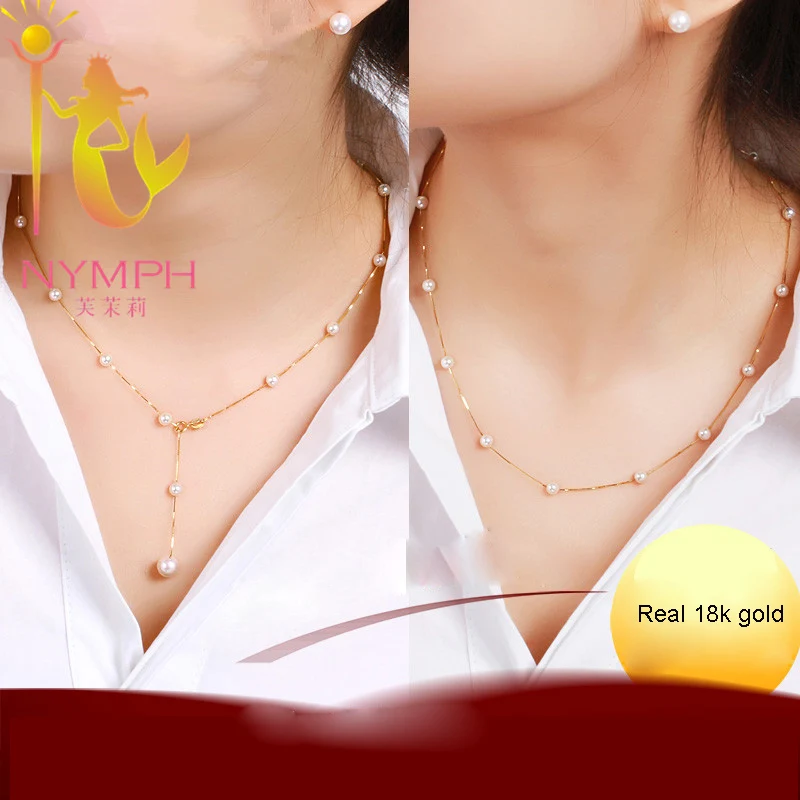 NYMPH 18 K золотые ювелирные изделия натуральный акойя жемчужное ожерелье кулон с 18 k желтое золото/Au750 цепь Модный свадебный подарок для любви [x2001]