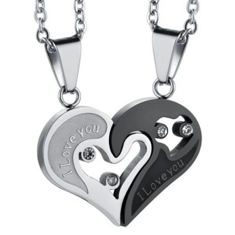 black 1 пара модная пара в форме сердца I Love You ожерелье с подвеской унисекс влюбленные пары ювелирные изделия мода - Окраска металла: black