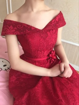 Robe De Soiree красное вечернее платье длинное кружевное с вырезом лодочкой и рукавами