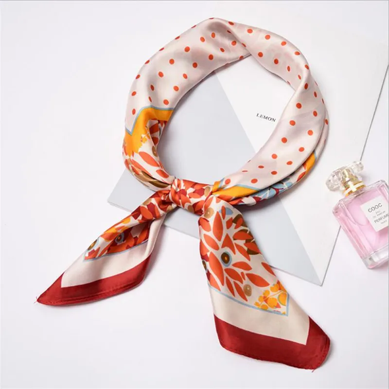 

Fashion New Silk Scarf 70x70cm Florals Dots Printed Women Shawl Satin Small Squares Headbands Bag Decorative Scarves Neck Ties