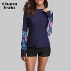 Купальник женский с длинным рукавом, Рашгард с цветочным принтом, рубашка для бега и велоспорта, топ для серфинга UPF50 +