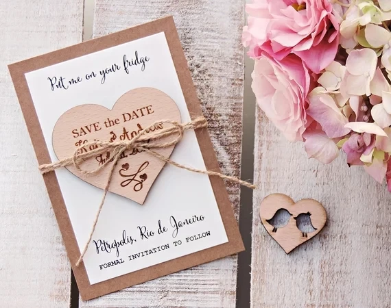 

personalize names date engraved Wooden Card save the date Wedding invitations Magnets,Wood Heart Magnet,