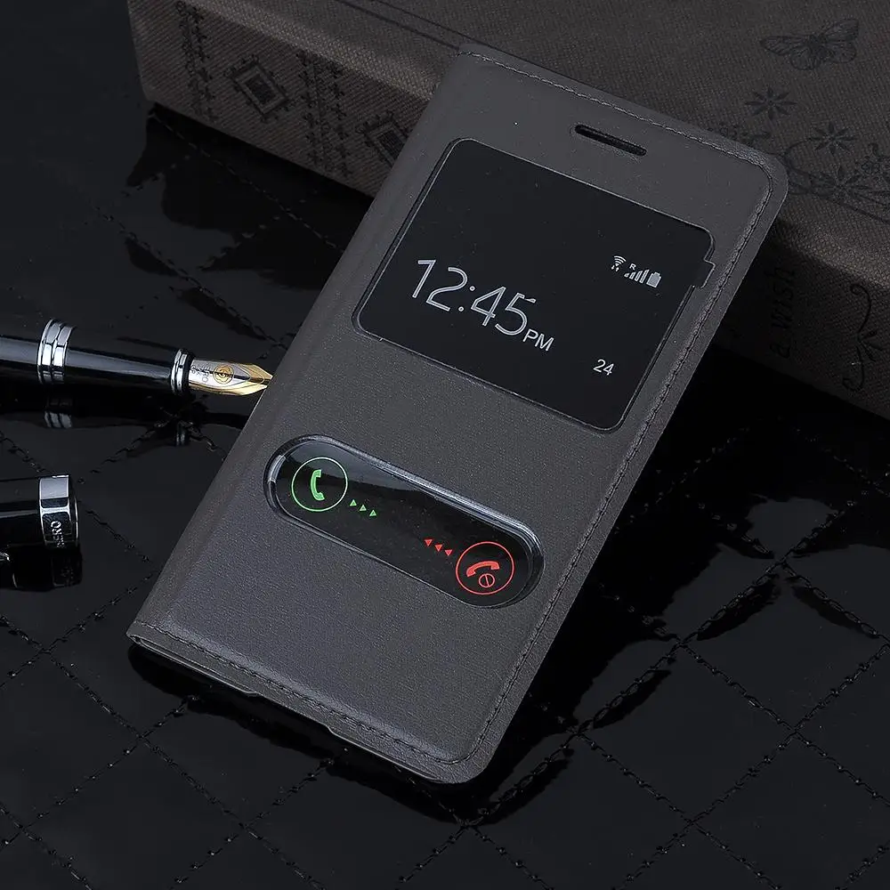 Оригинальный откидной кожаный чехол для телефона с двойным окошком Samsung Galaxy S3 Mini