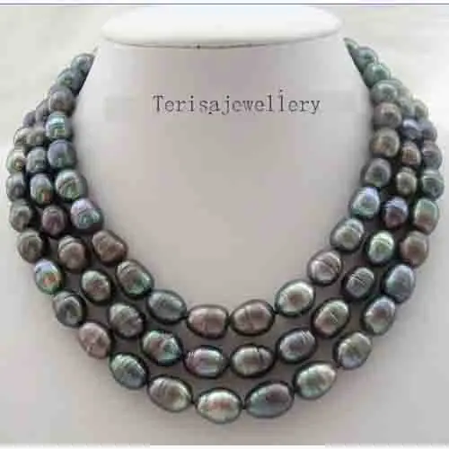 Stunning 3 Rows 11-13mm Black Rice Freshwater Cultured Pearls Necklace Genuine Pearl Jewellery 18-20inches New Free Shipping | Украшения и