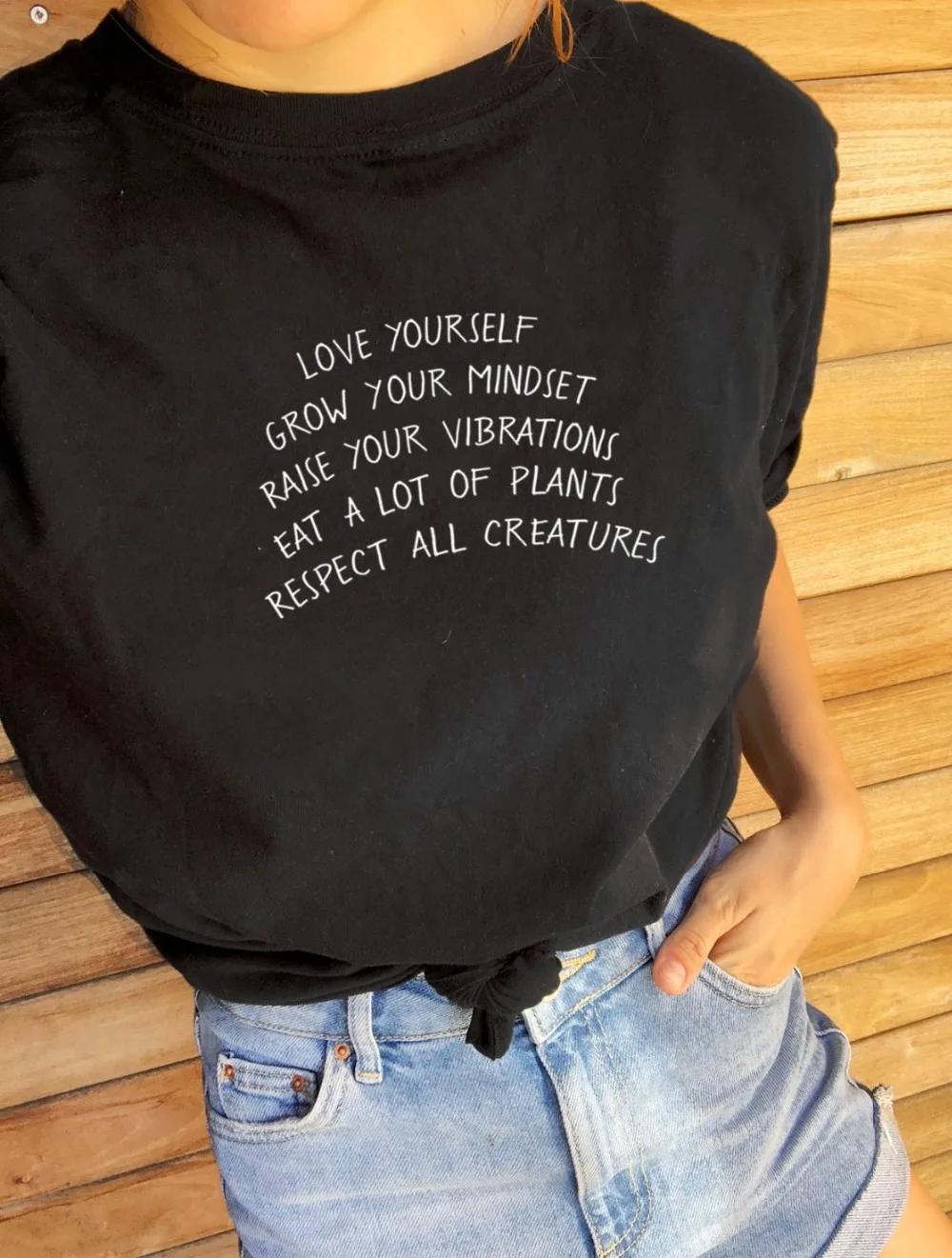 Футболка женская смешная с надписью LOVE YOURSELF GROW YOUR MINDSET up вибрации EAT A многих