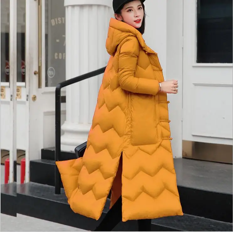 Winter women white duck down long jacket with pockets warm coats hooded female overcoat slim jackets coat outwear parkas | Женская