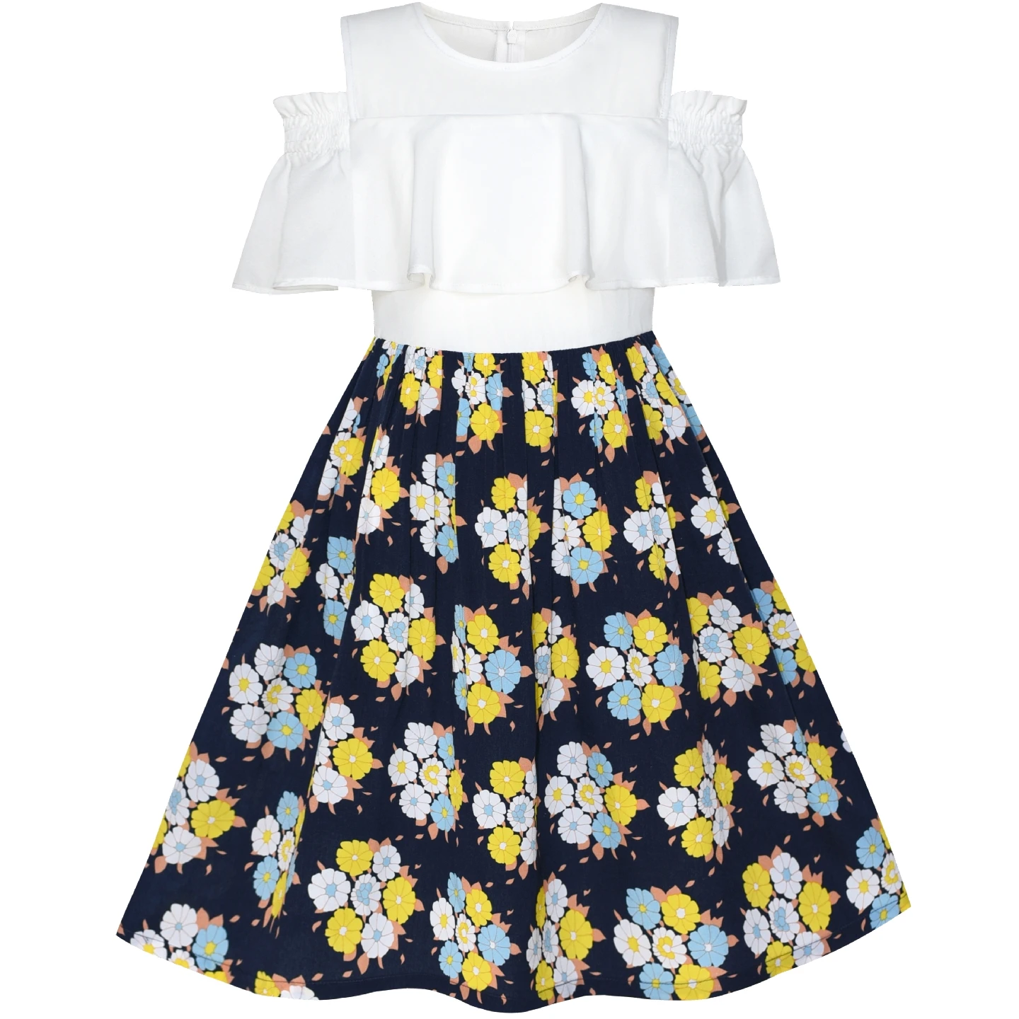 Sunny Fashion платья для девочек Шифон Бабочка рябить Холодный прием Белый Розовый 2020