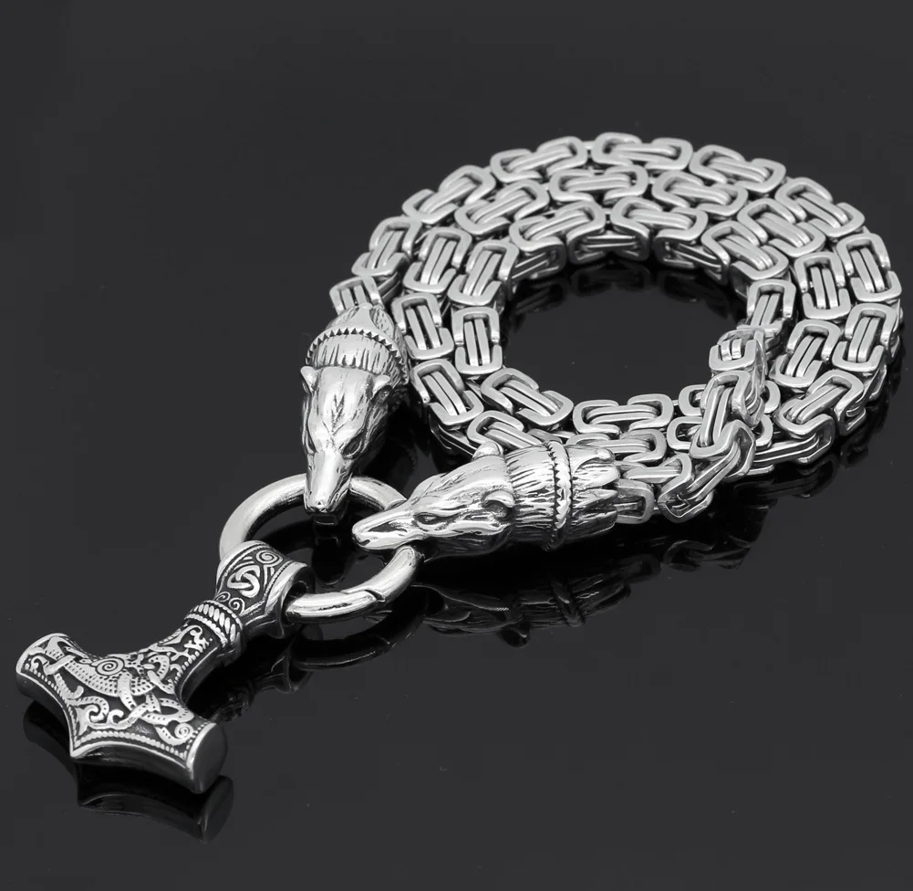 Мужская нержавеющая сталь Викинг Медведь голова с thor hammer MJOLNIR кулон