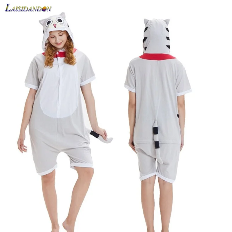 Onesie животных пижамы Лето мультфильм Для женщин сыр кошка хлопок ночные сорочки Стич Единорог тигра взрослых