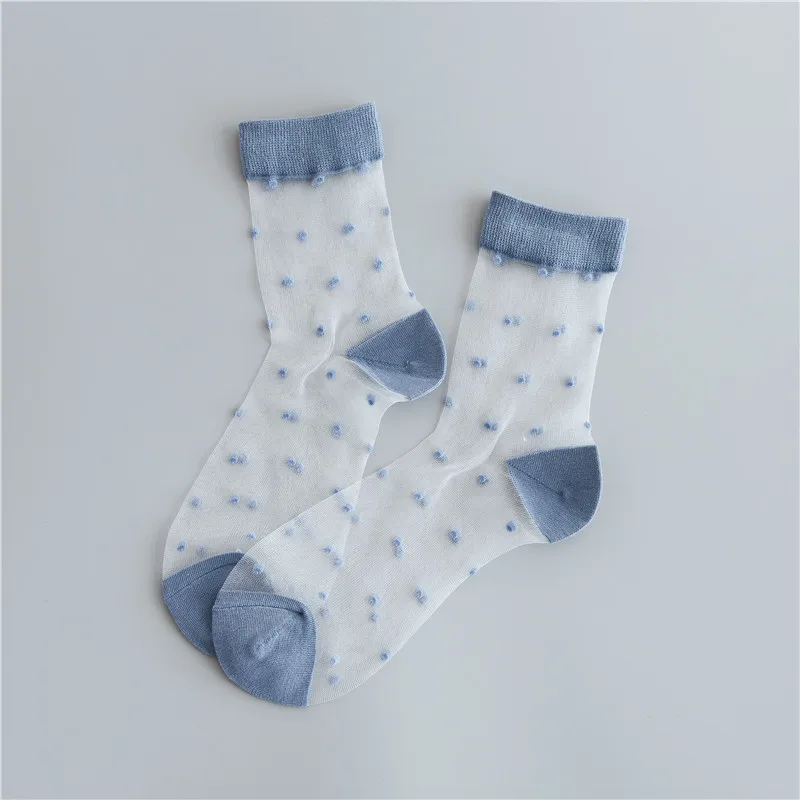 Blue SP& CITY, классические прозрачные женские короткие носки с узором в горошек, модные забавные носки, цветные хипстерские Повседневные носки - Цвет: Blue