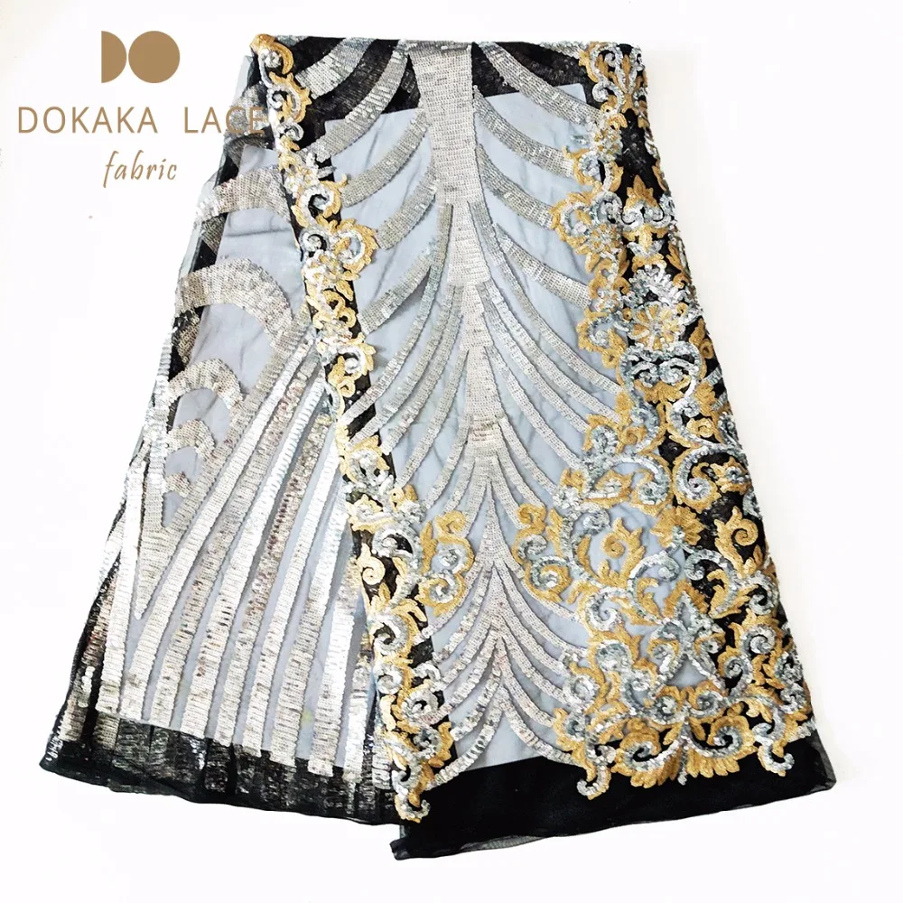 Dazzling Design Sequins African Net Voile Lace Fabric 2019 Nigerian Sequined Embroidery Tulle Mesh Lace For Women Dress Material