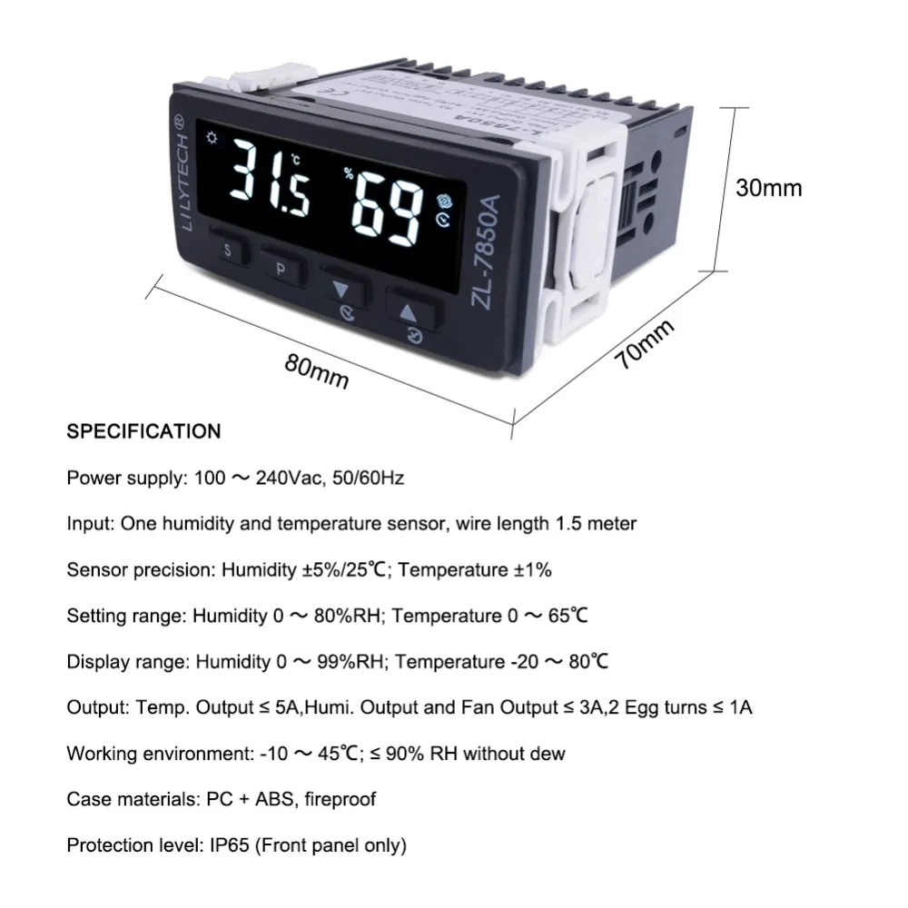 ZL-7850A 100-240VAC lcd температуры и влажности двойной дисплей инкубатор контроллер цифровой термостат для яичного инкубатора