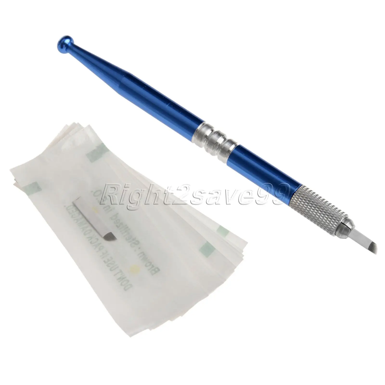 Ручная ручка для татуажа бровей + 10 шт. 14 штифтов белые лезвия Перманентный макияж