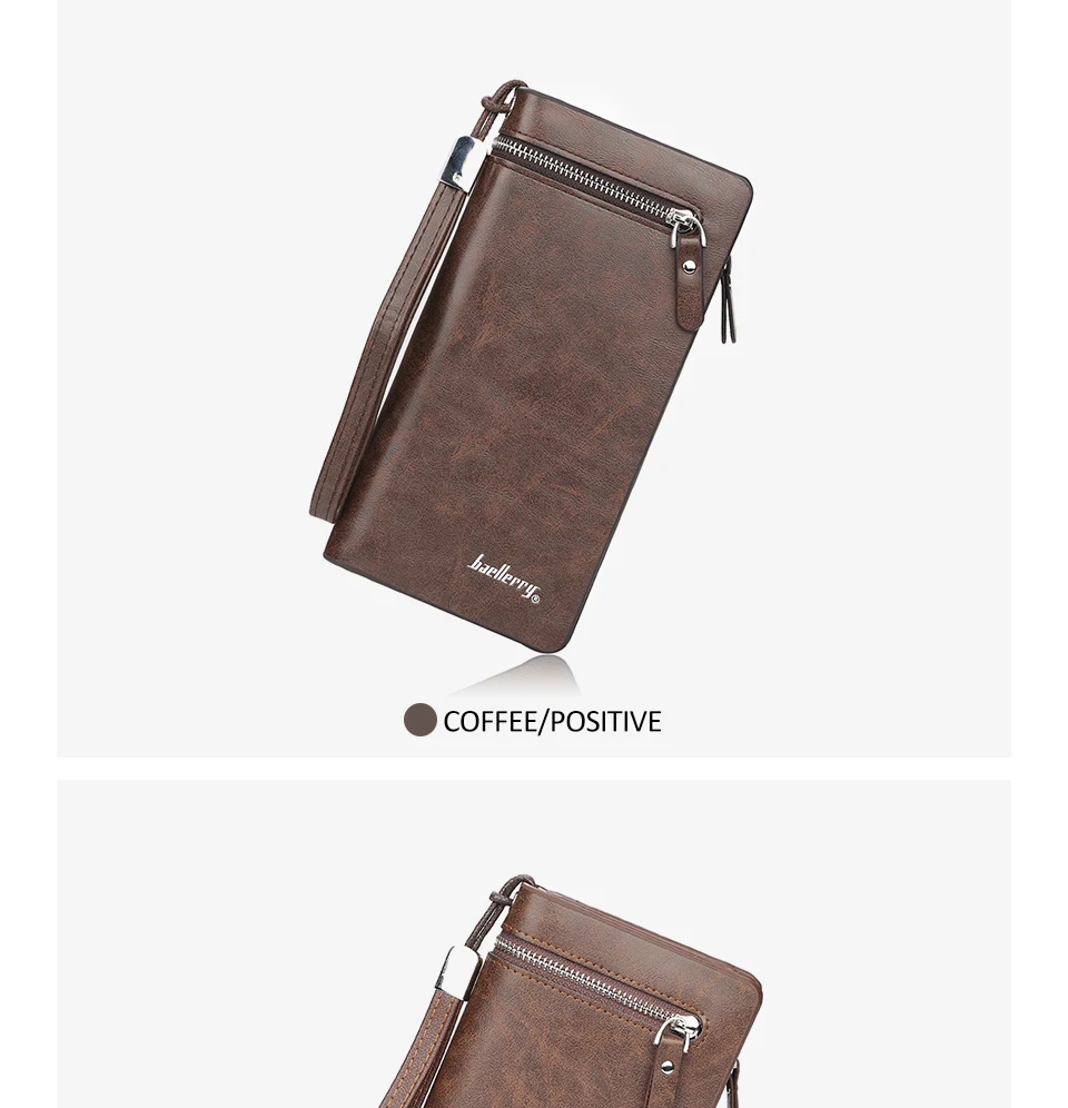 business Long wallet for Men Large Leather Male Wallets Three Layers Men purse Card Holder Money Bag Zipper Men Clutch Wallet