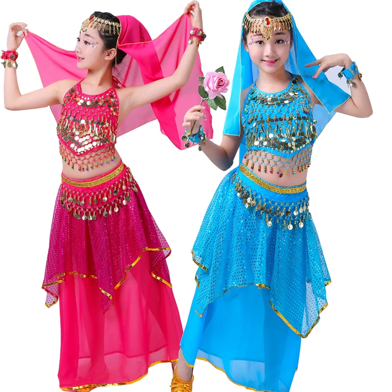 7 шт. Детский костюм для танца живота детей в индийском стиле Платье танцев