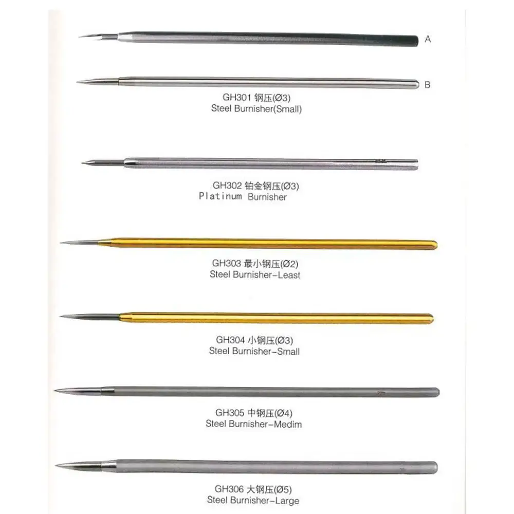 

1PC Tungsten Steel Burnisher Long Head Shape Gold Silver Burnishing Tools