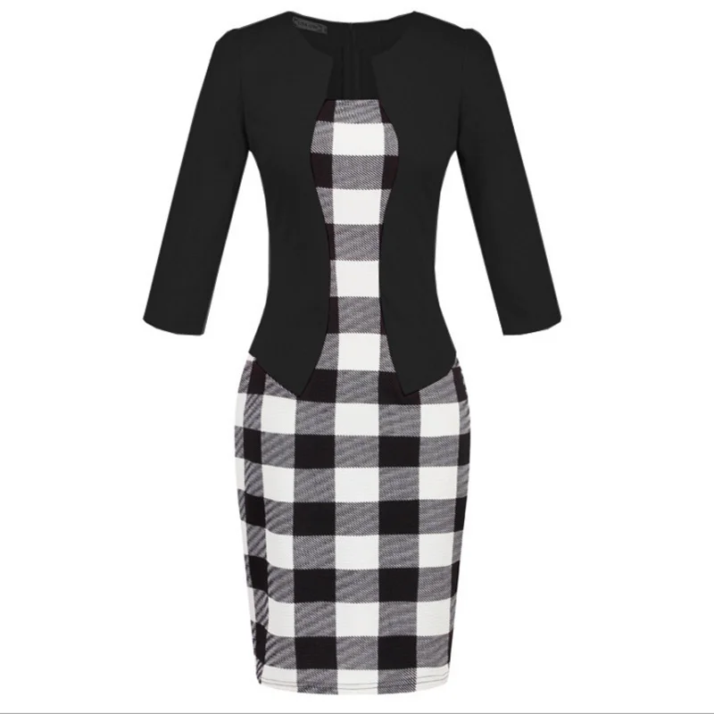 Женское платье в клетку с цветочным принтом черное элегантное карандаш рукавом